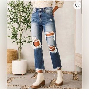 Flying Monkey Blue Distressed Straight Leg Jeans